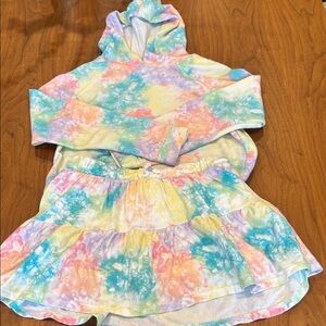 Cat& Jack girls Tie-Dye Hoodie Skirt and shorts Set L